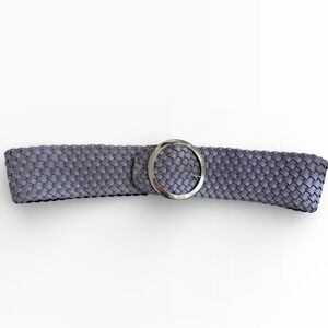 Vintage Woven Leather Belt Women Silver Tone Buckle Gray Braided Fashion